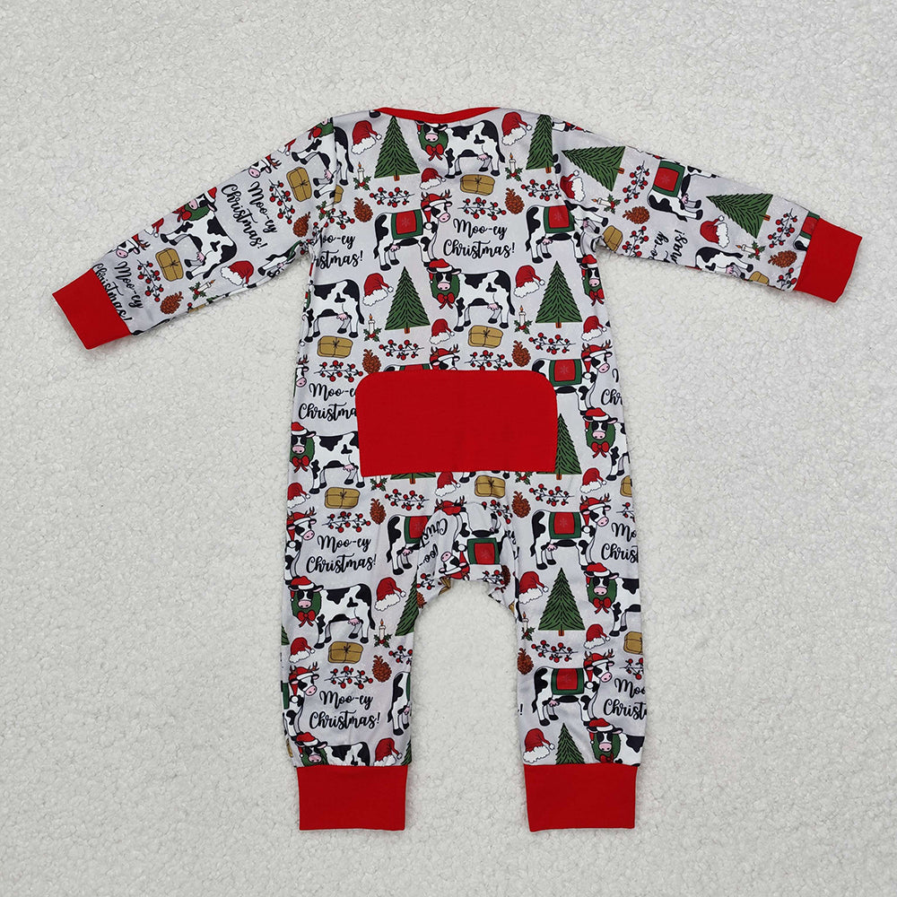 Baby Infant Boys Christmas Cows Zip Rompers