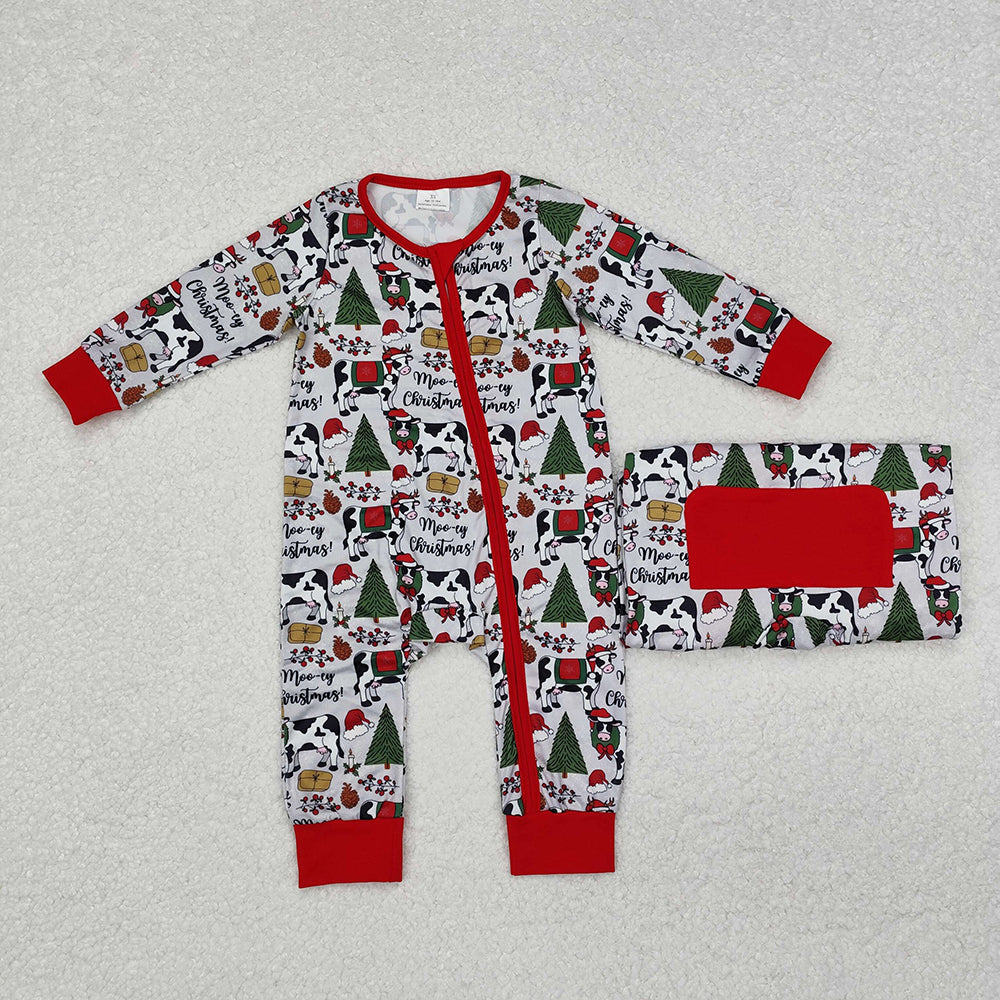 Baby Infant Boys Christmas Cows Zip Rompers