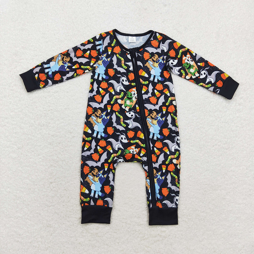 Baby Infant Girls Halloween Black Dogs Zip Rompers