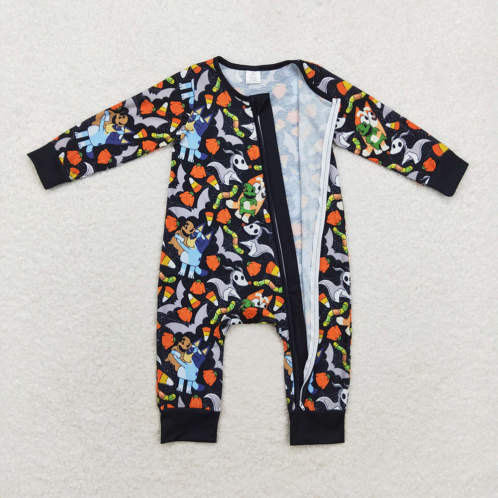 Baby Infant Girls Halloween Black Dogs Zip Rompers