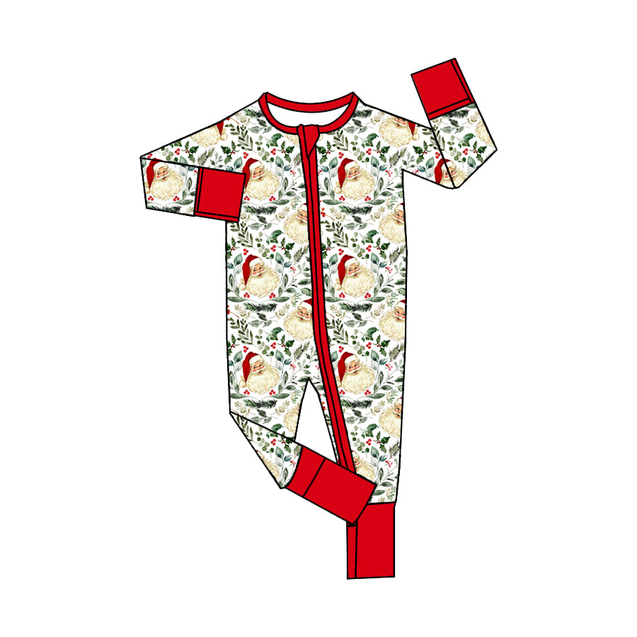 Baby Infant Boys Christmas Santa Leaves Zip Rompers preorder