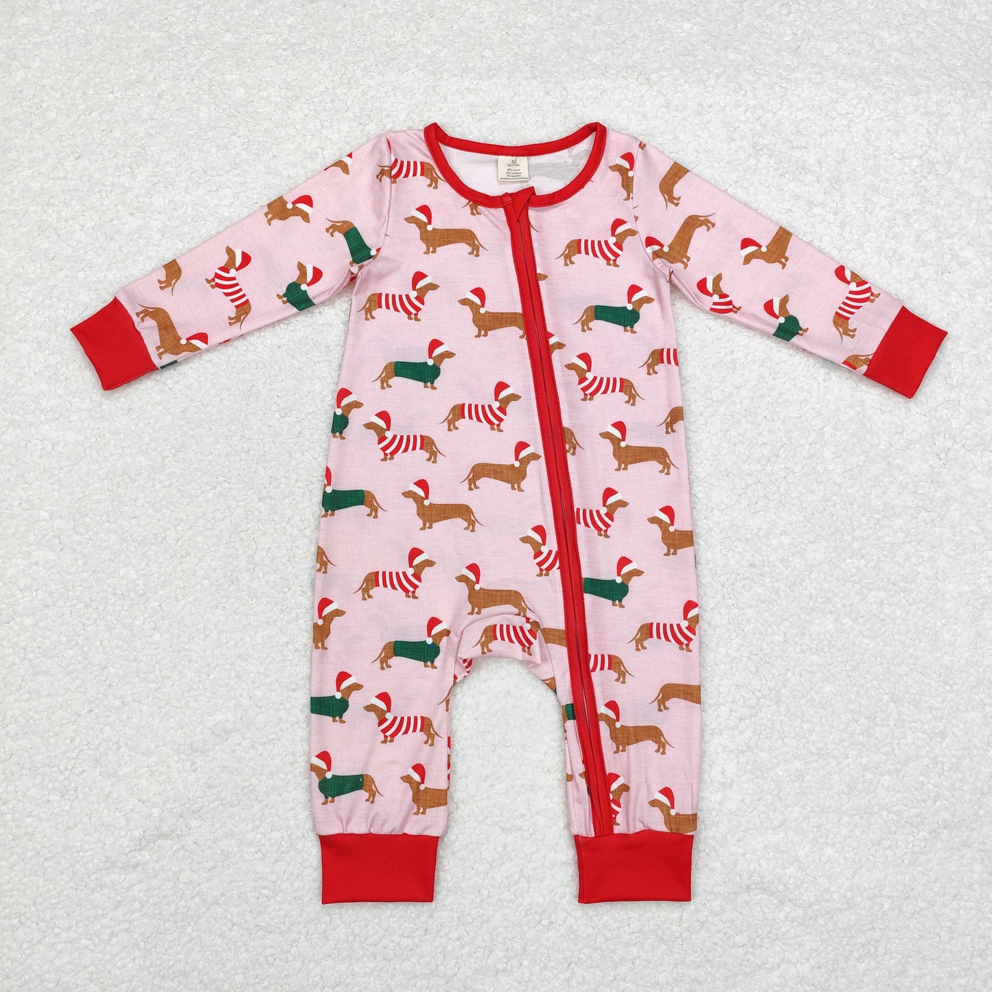 Sibling Baby Infant Boys Christmas Dachshund Dogs Milk Cartoon Zip Rompers