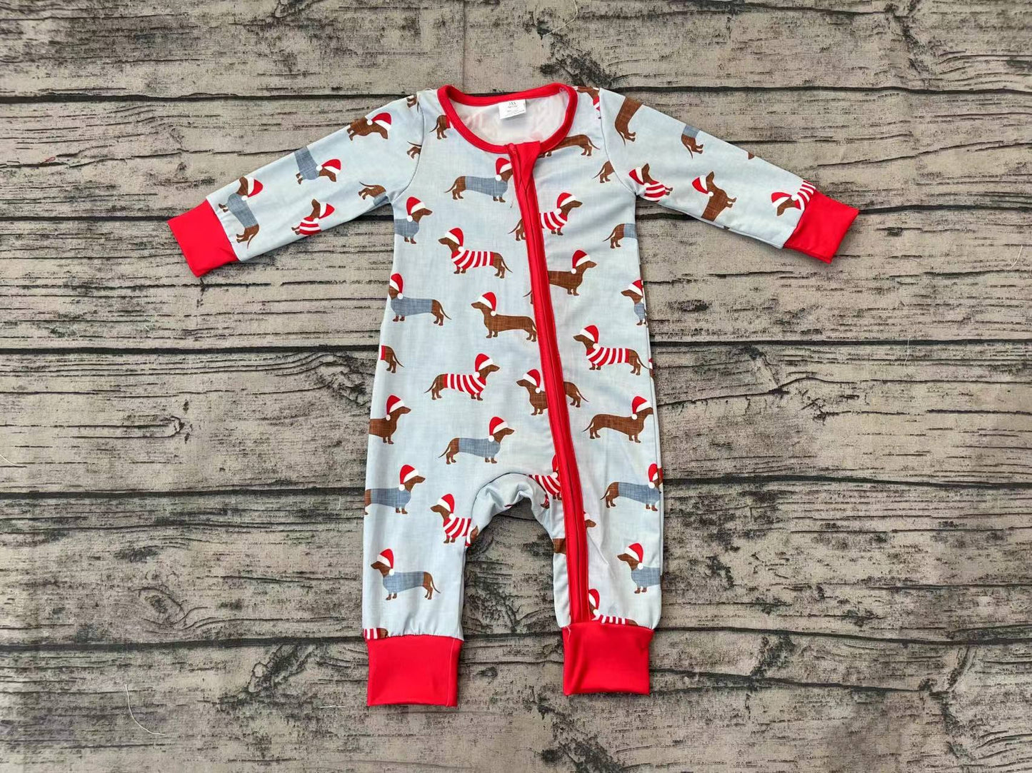 Baby Infant Boys Christmas Dachshund Dogs Bamboo Zip Rompers