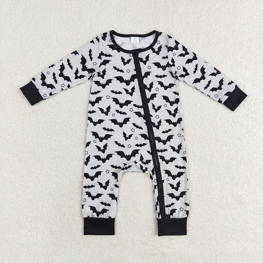 Baby Infant Boys Halloween Grey Bats Zip Bamboo Sleepers Rompers