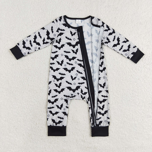 Baby Infant Boys Halloween Grey Bats Zip Bamboo Sleepers Rompers