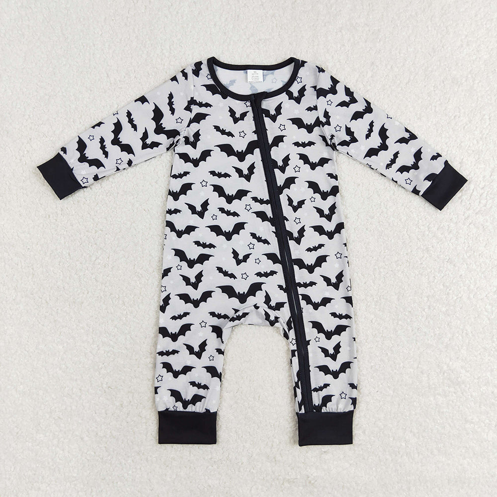 Baby Boys Halloween Grey Bats Bamboo Sibling Rompers Pajamas Clothes Sets