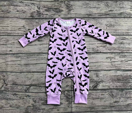 Baby Infant Girls Halloween Lavender Bats Zip Bamboo Sleepers Rompers preorder