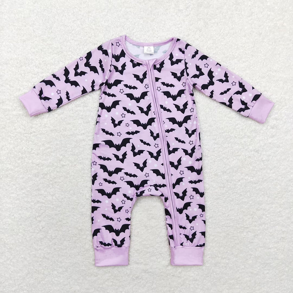 Baby Infant Girls Halloween Lavender Bats Zip Bamboo Sleepers Rompers