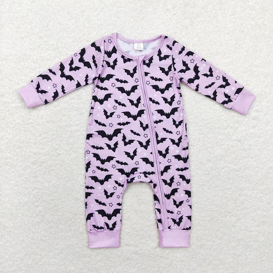 Baby Infant Girls Halloween Lavender Bats Zip Bamboo Sleepers Rompers