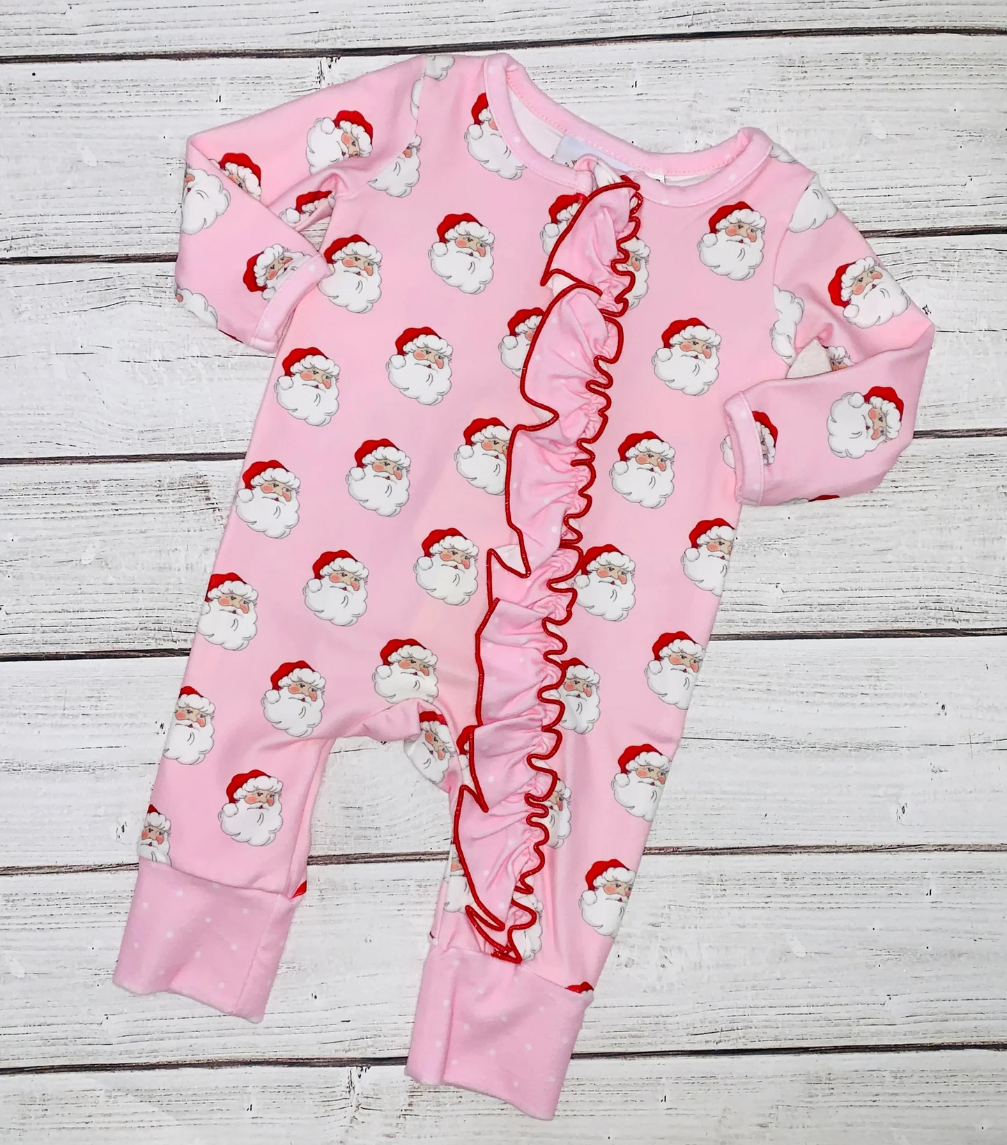 Baby Infant Girls Christmas Pink Santa Ruffle Zip Bamboo Sleepers Rompers preorder