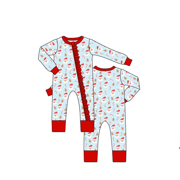 Baby Infant Girls Christmas Santa Candy Cane Long Sleeve Zip Rompers preorder