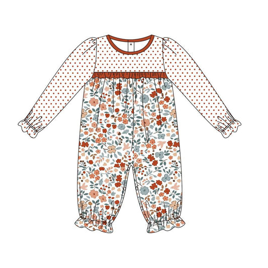 Baby Infant Girls Fall Dots Flowers Long Sleeve Rompers preorder