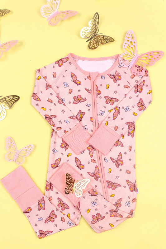 Baby Infant Girls Pink Butterfly Zip Rompers preorder