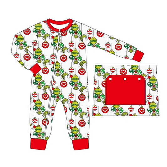 Baby Infant Boys Christmas Green Hands Zip Rompers preorder