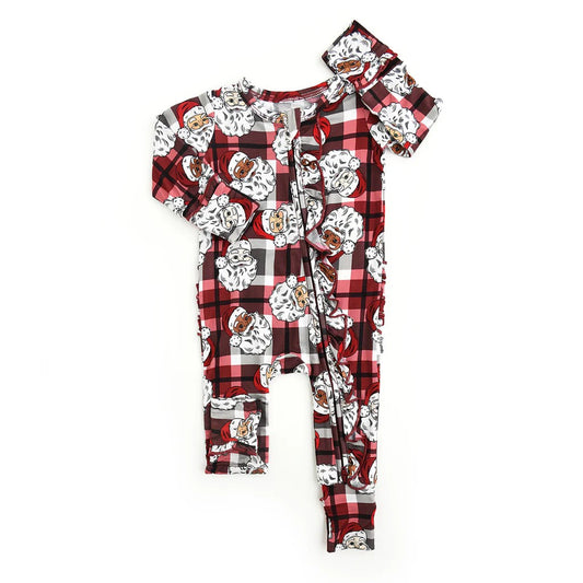 Baby Infant Girls Christmas Santa Checkered Zip Rompers preorder