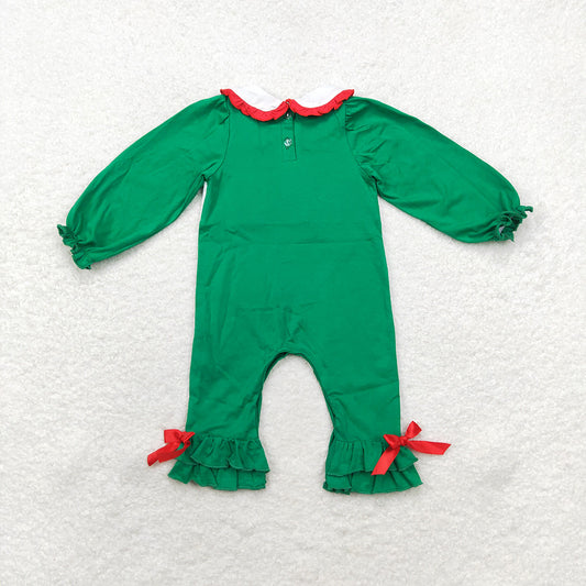 Baby Infant Girls Christmas Tree Green Smocked Rompers