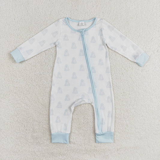 Baby Infant Boys Halloween Blue Ghost Zip Bamboo Rompers