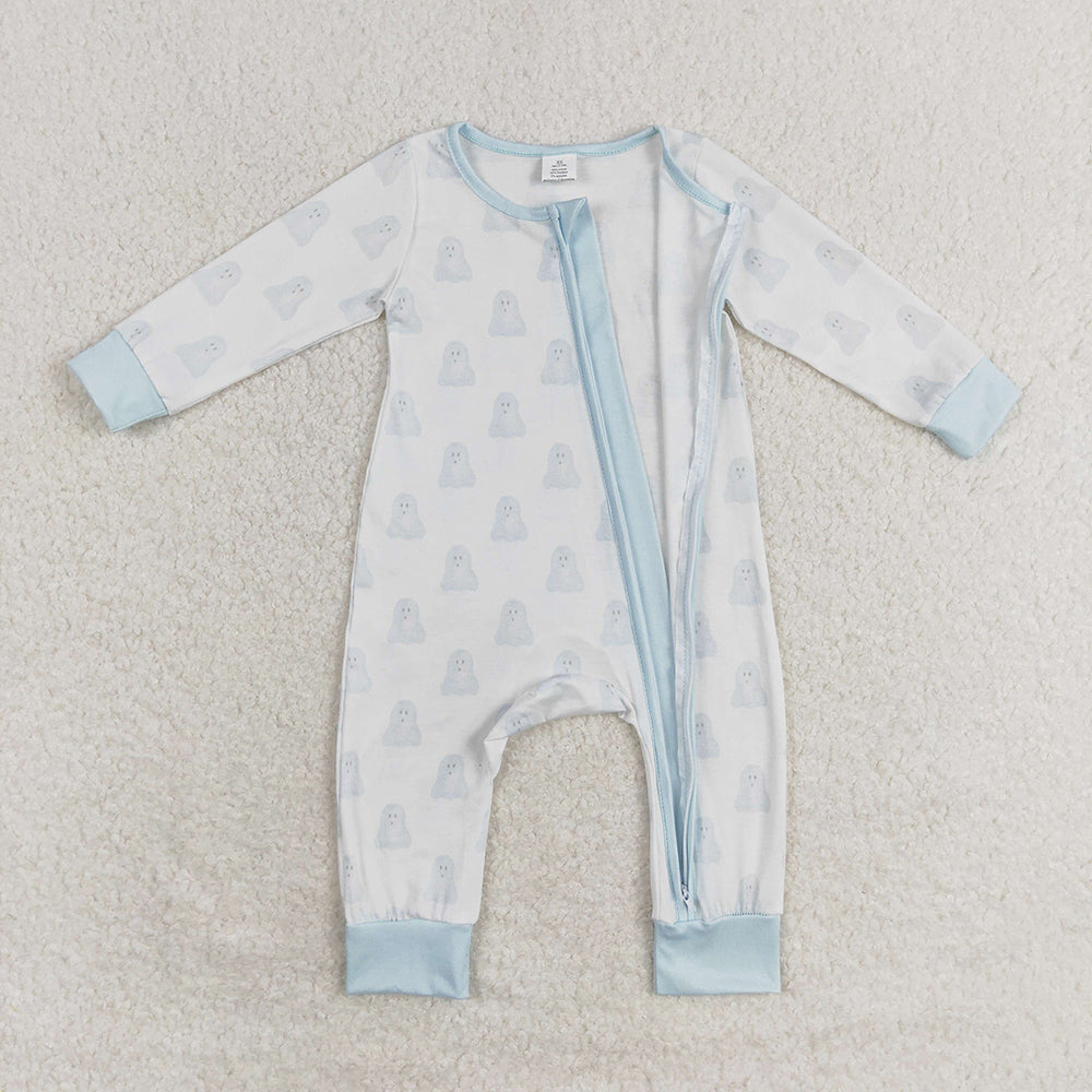 Baby Infant Boys Halloween Blue Ghost Zip Bamboo Rompers