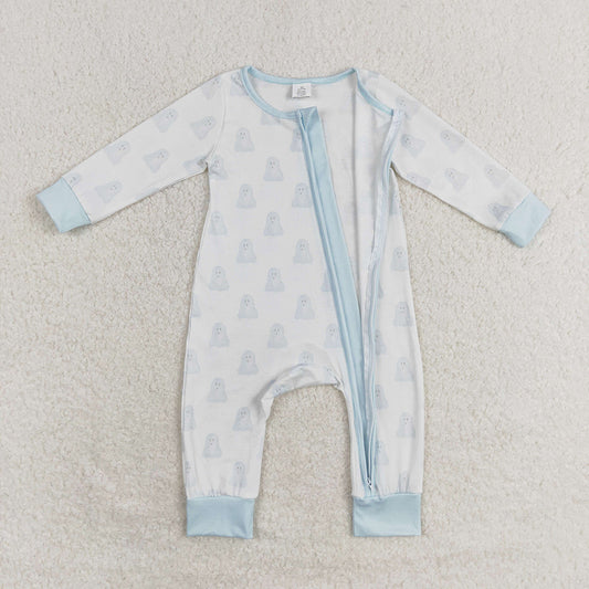 Baby Infant Boys Halloween Blue Ghost Zip Bamboo Rompers