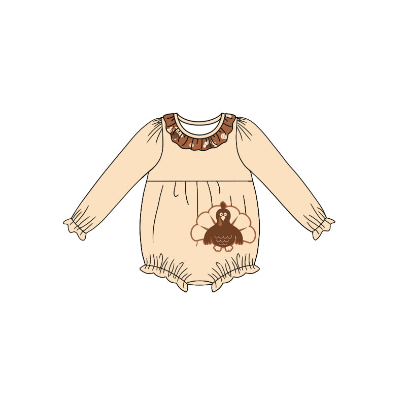 Baby Infant Girls Thanksgiving Turkey Long Sleeve Rompers preorder