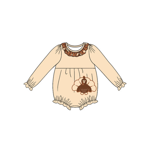 Baby Infant Girls Thanksgiving Turkey Long Sleeve Rompers preorder