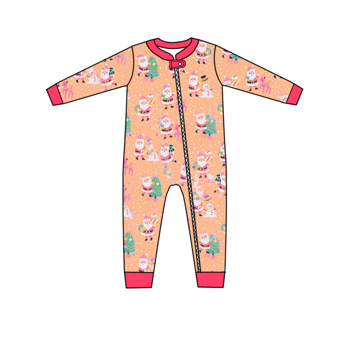 Baby Infant Girls Christmas Pink Santa Gifts Zip Rompers preorder