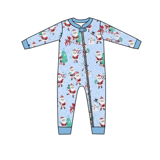 Baby Infant Boys Christmas Blue Santa Gifts Zip Rompers preorder