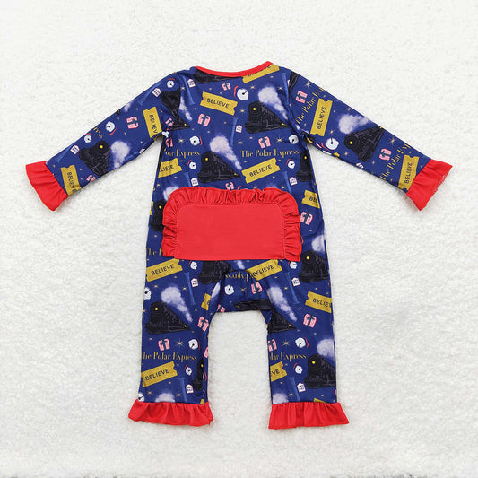 Baby Infant Girls Christmas Train Zip Bamboo Rompers