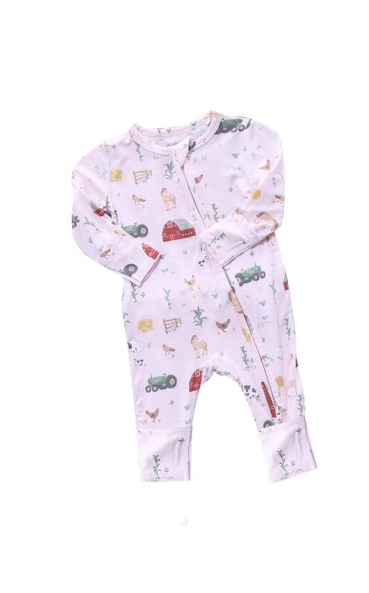 Baby Infant Girls Farm House Pink Zip Rompers preorder