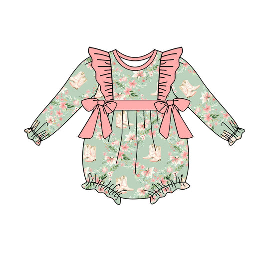 Baby Infant Girls Western Flowers Boots Long Sleeve Rompers preorder