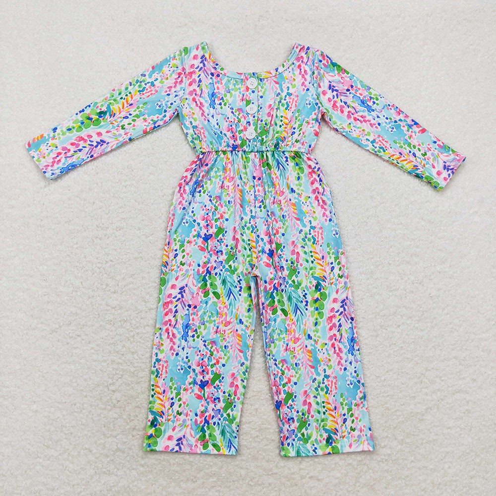 Baby Girls Lavender Flowers Long Sleeve Pockets Jumpsuits