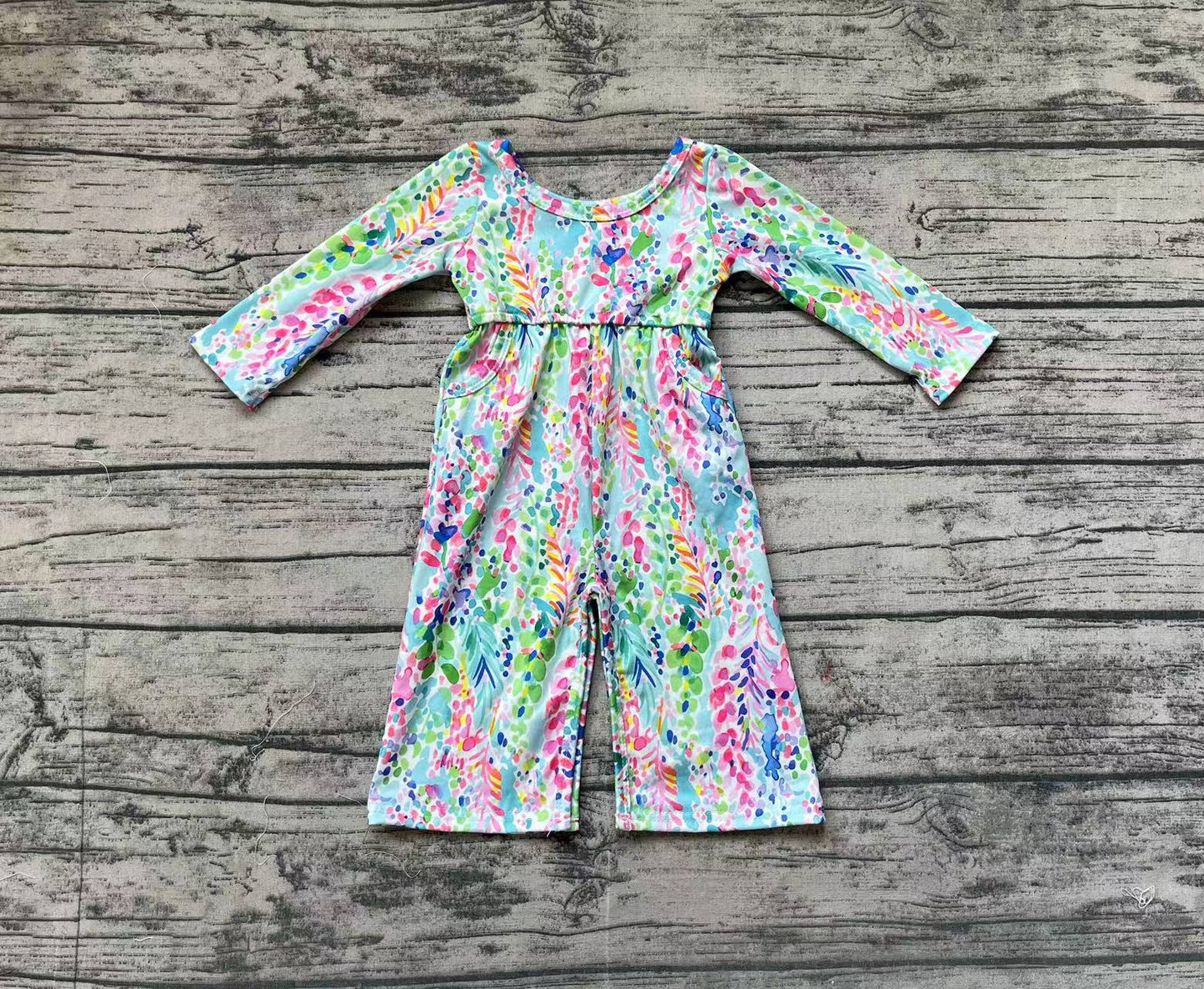 Baby Girls Lavender Flowers Long Sleeve Pockets Jumpsuits