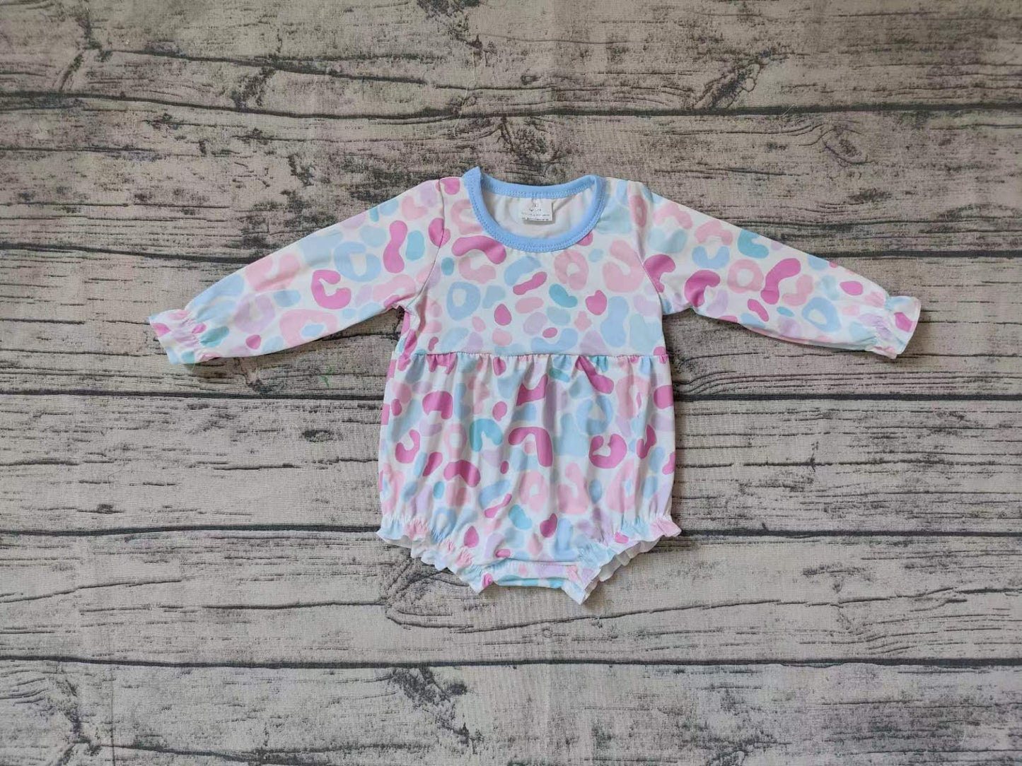 Baby Infant Girls Blue Pink Leopard Long Sleeve Rompers