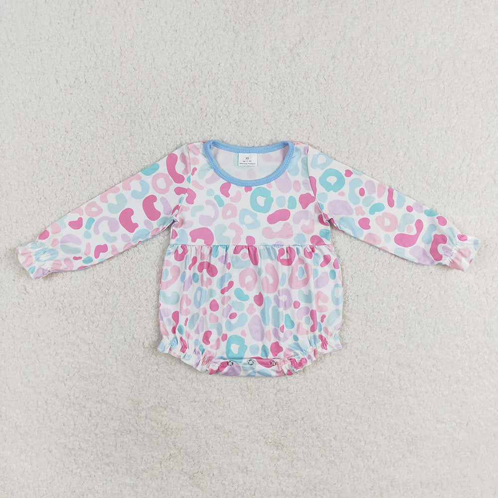 Baby Infant Girls Blue Pink Leopard Long Sleeve Rompers