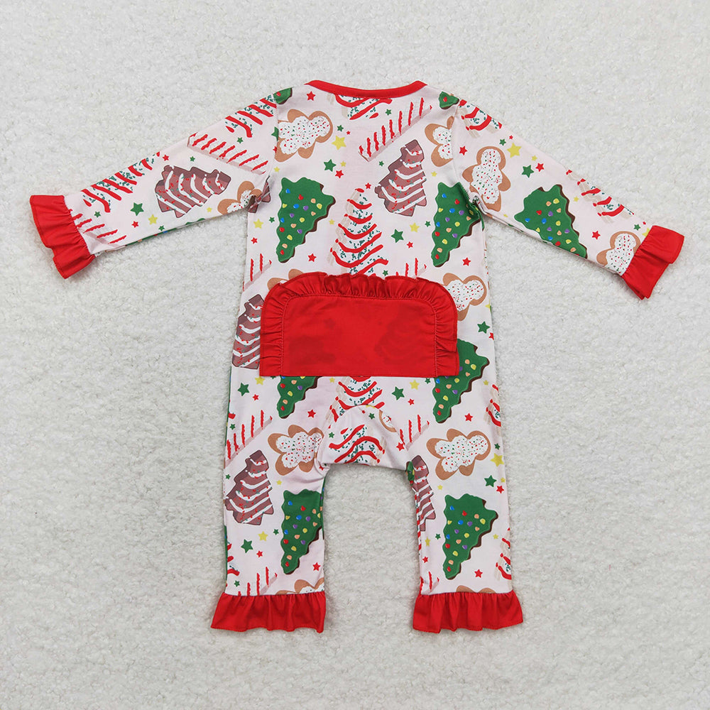 Baby Infant Girls Christmas Tree Cake Long Sleeve Zip Rompers