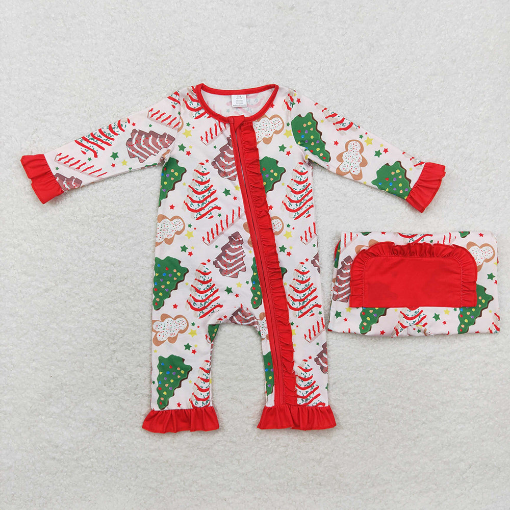 Baby Infant Girls Christmas Tree Cake Long Sleeve Zip Rompers