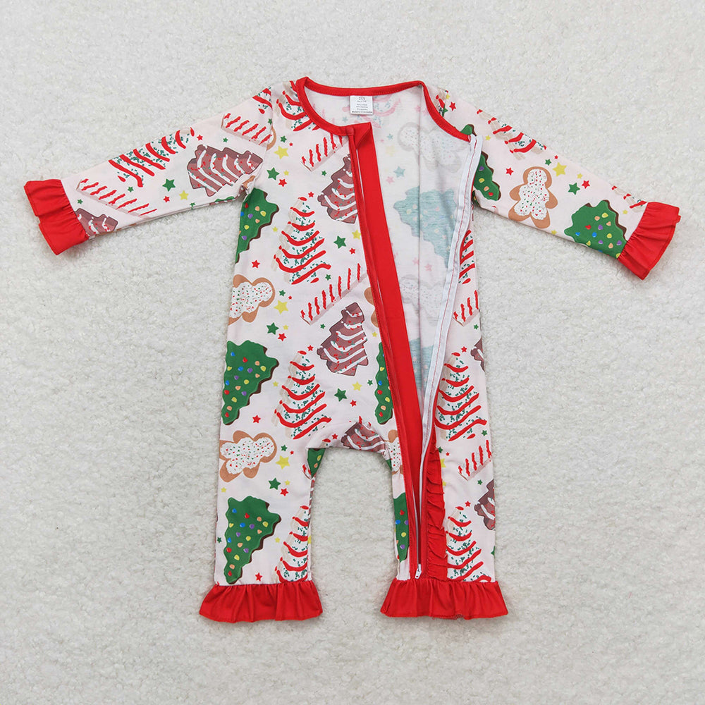 Baby Infant Girls Christmas Tree Cake Long Sleeve Zip Rompers