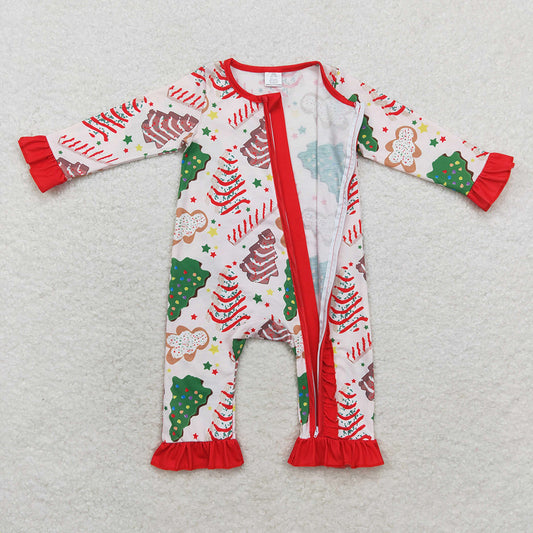 Baby Infant Girls Christmas Tree Cake Long Sleeve Zip Rompers