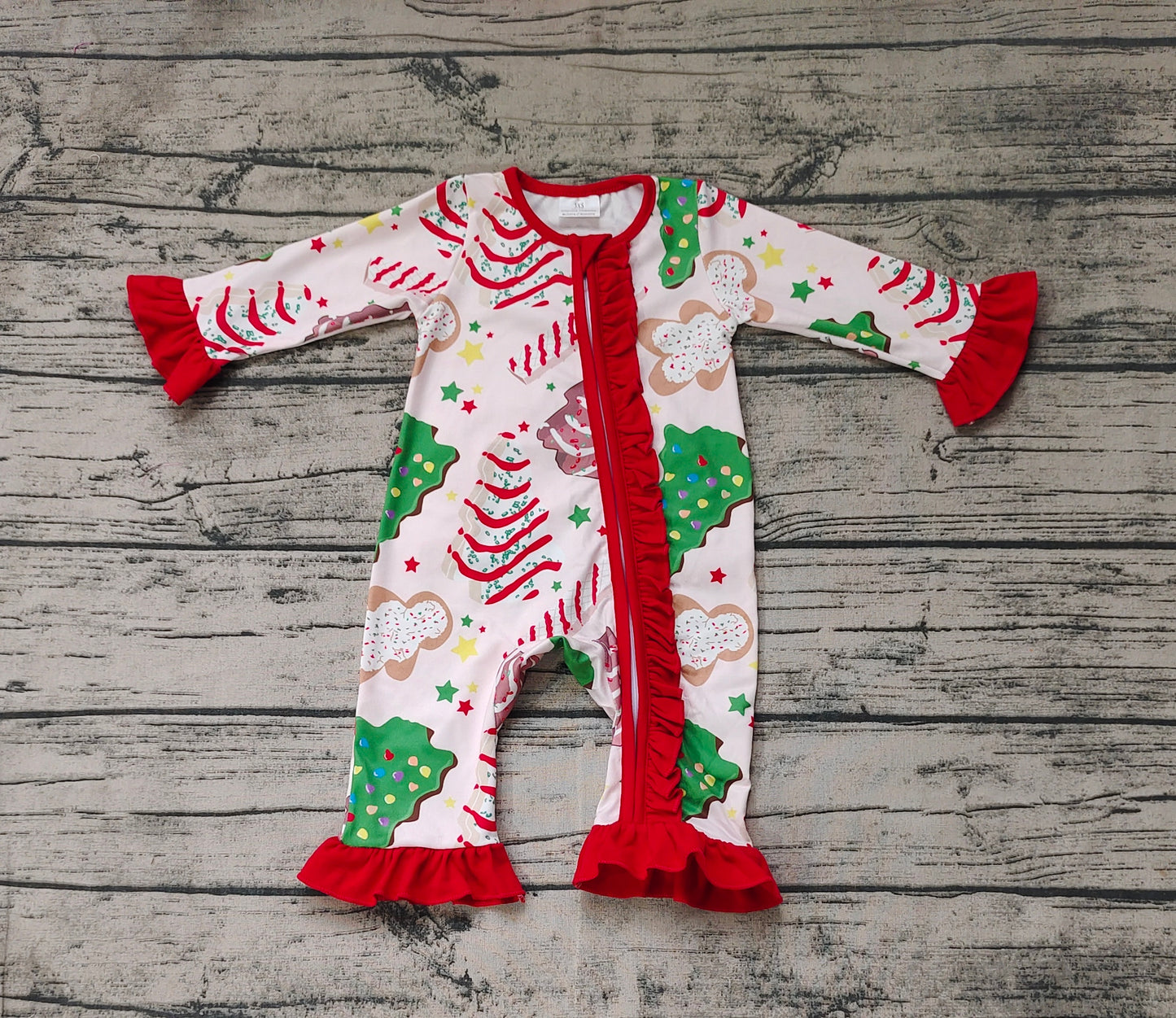 Baby Infant Girls Christmas Tree Cake Long Sleeve Zip Rompers