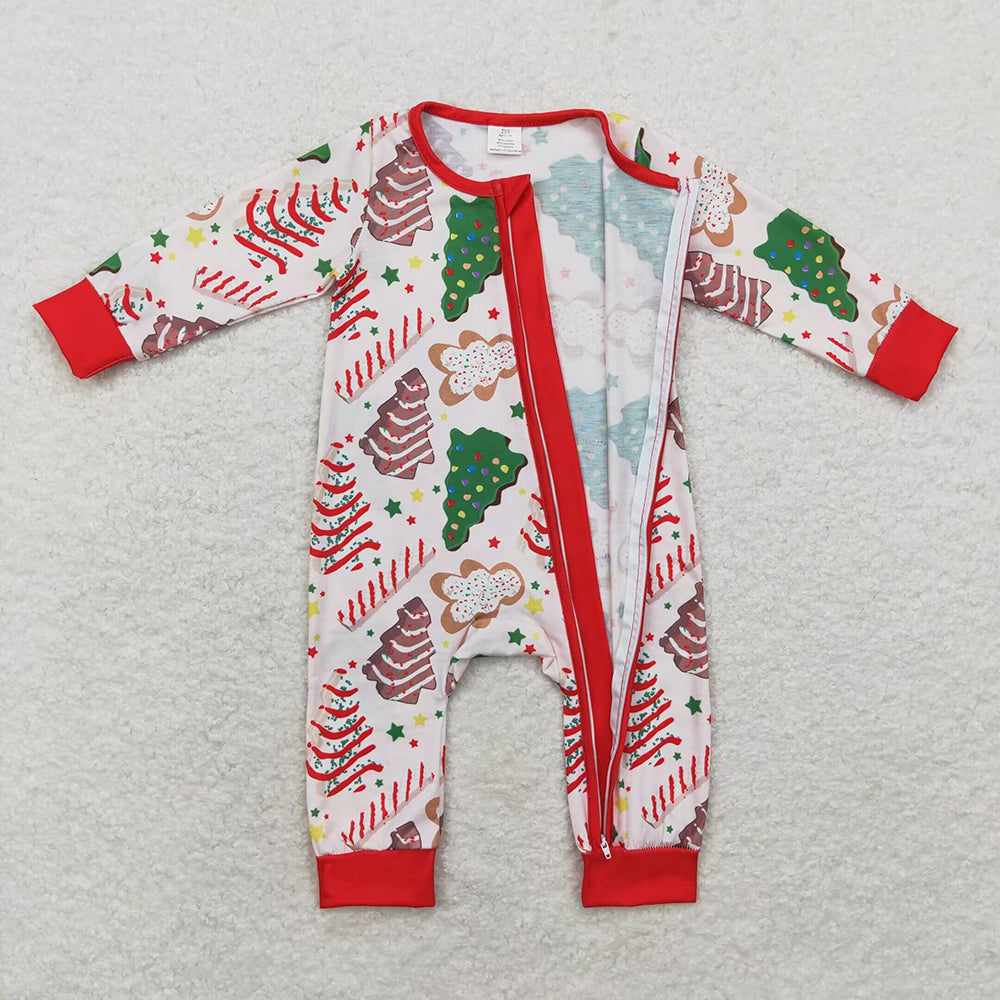 Baby Infant Boys Christmas Tree Cake Bamboo Zip Rompers