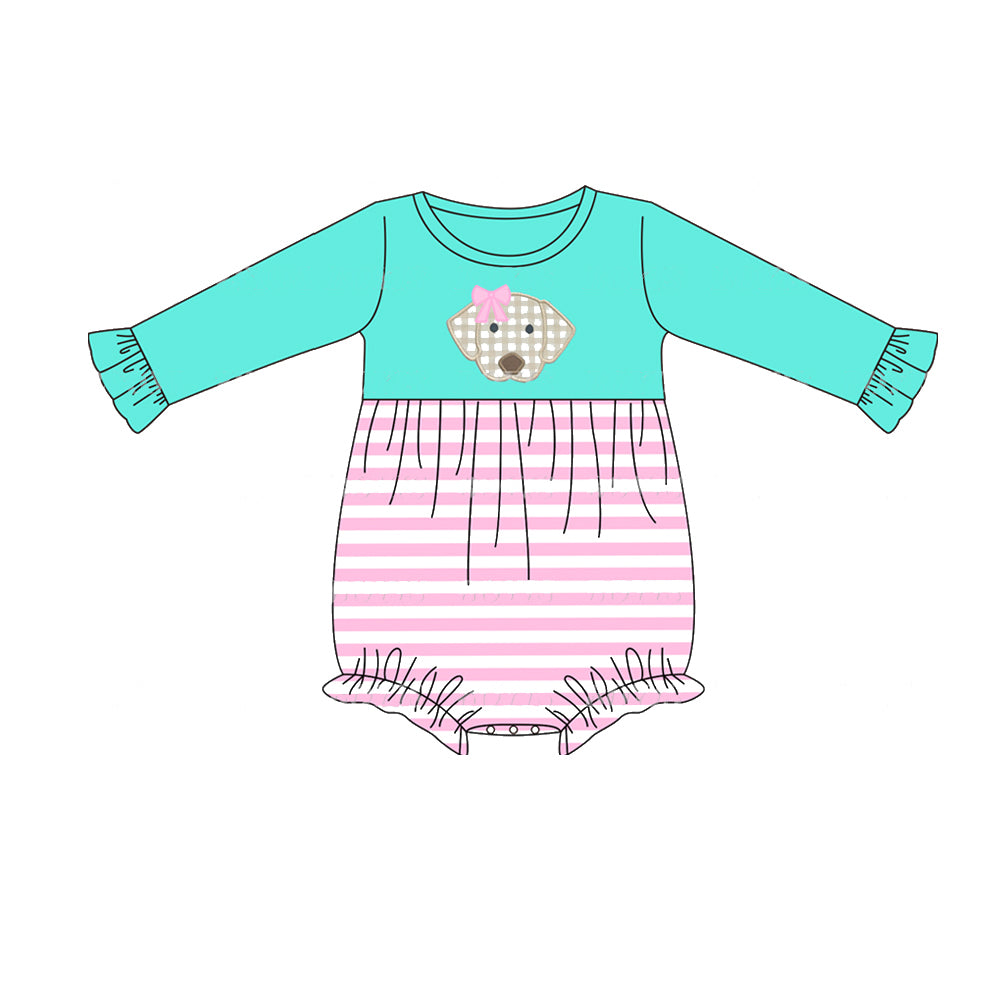 Baby Infant Girls Long Sleeve Pink Stripes Dog Rompers preorder