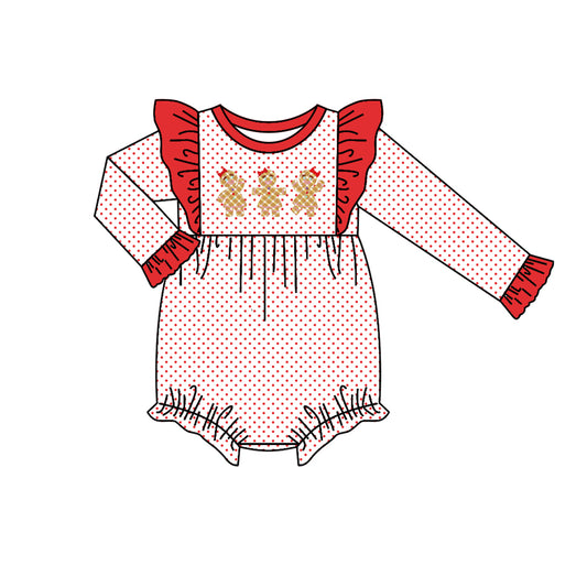 Baby Infant Girls Christmas Red Dots Gingerbread Long Sleeve Rompers preorder