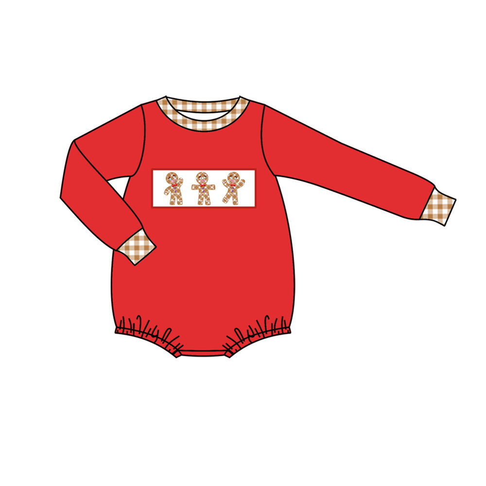 Baby Infant Boys Christmas Red Gingerbread Long Sleeve Rompers preorder