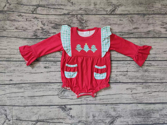 Baby Infant Girls Christmas Tree Pockets Long Sleeve Rompers