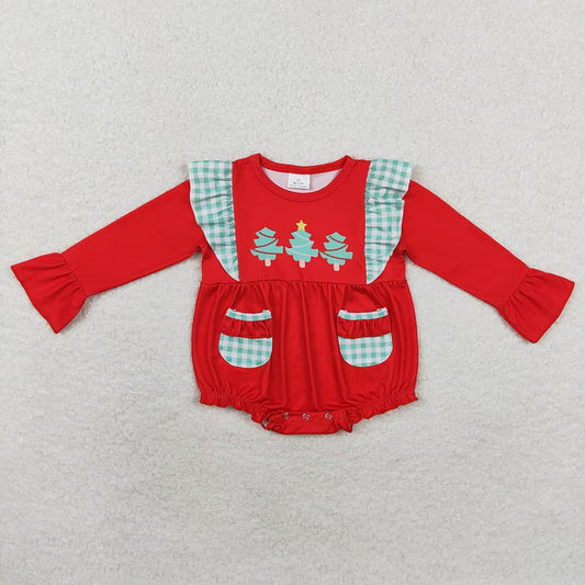 Baby Infant Girls Christmas Tree Pockets Long Sleeve Rompers