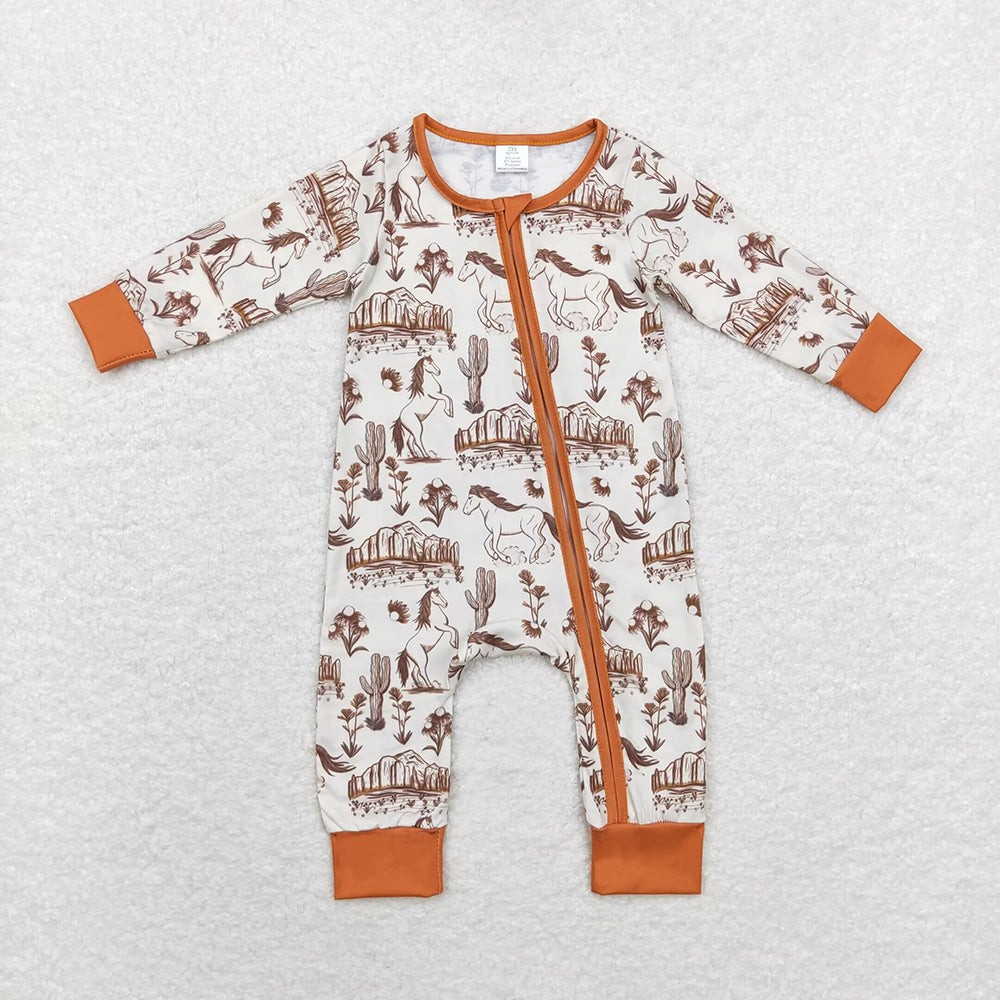 Sibling Baby Infant Boys Girls Western Bamboo Zip Rompers