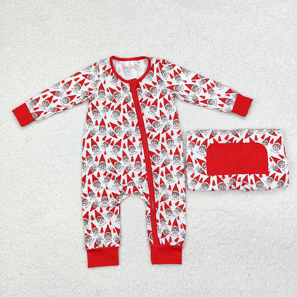 Sibling Boys Red Shelf Christmas Bamboo Rompers Pajamas