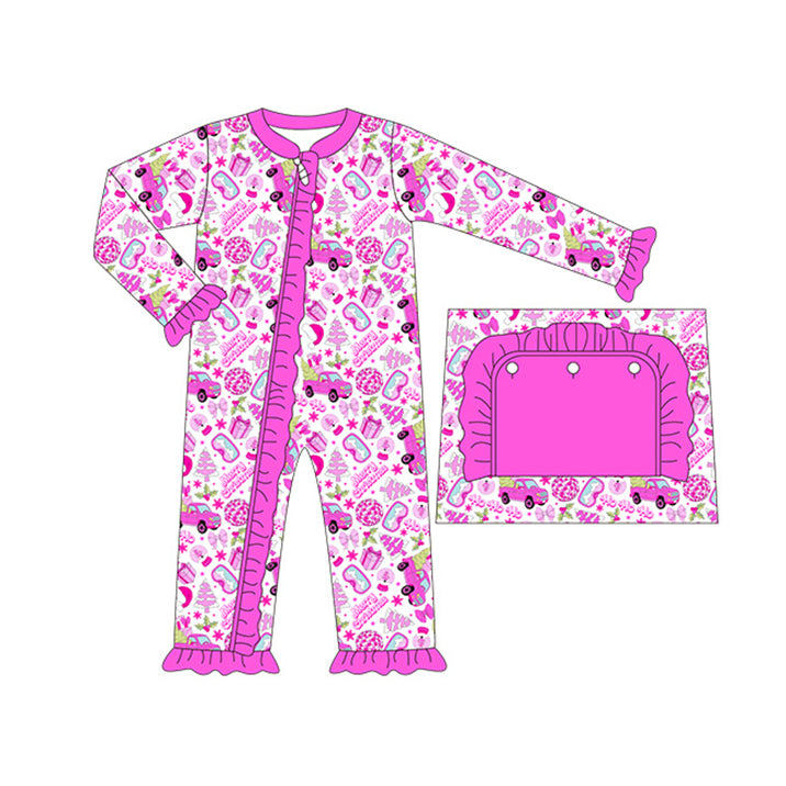 Baby Infant Girls Pink Doll Zip Long Sleeve Ruffle Rompers preorder