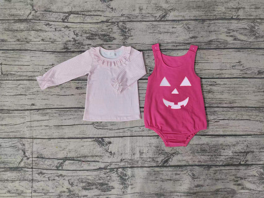 Baby Infant Girls Pink Halloween Ghost Face 2pcs Shirt Rompers preorder