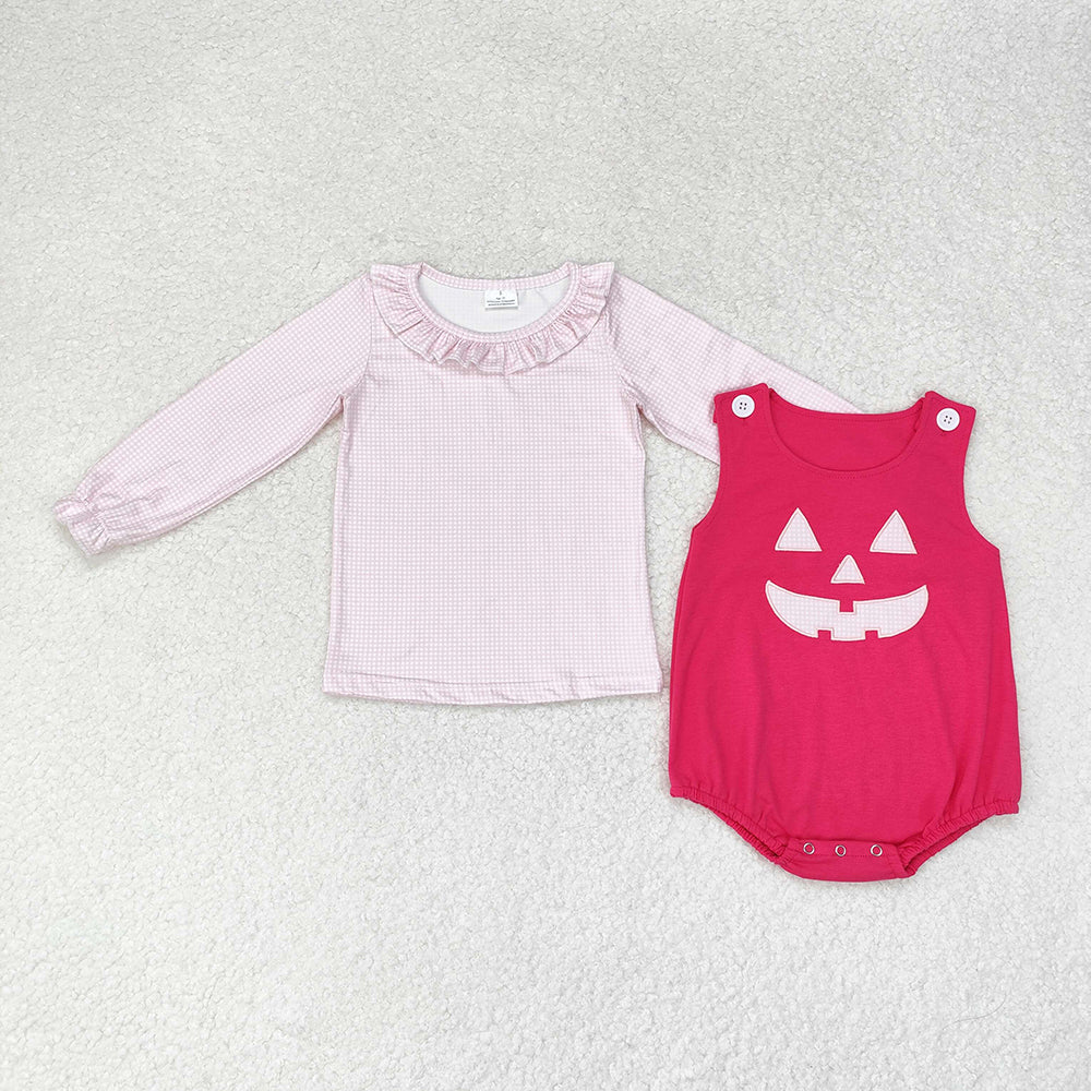 Baby Infant Girls Pink Halloween Ghost Face 2pcs Shirt Rompers